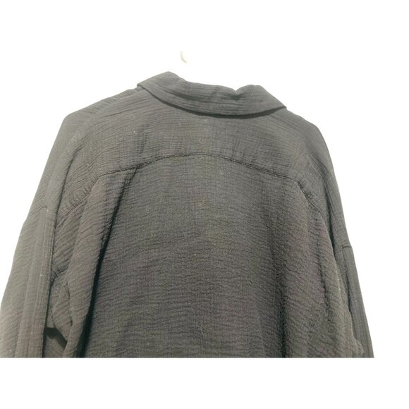 Free People Tie Front Button Down Blouse Large Black Gauze Long Sleeve Dark Boho - Picture 10 of 15